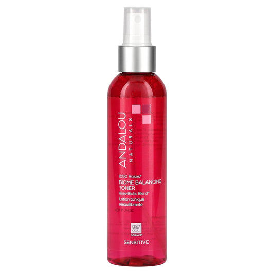 Andalou Naturals Toner 1000 Roses Biome Balancing Facial Toner Refreshing & Gentle on Sensitive Skin Rose-Biotic Blend to Help Protect & Strengthen Skin Barrier 6 Fl Oz Spray
